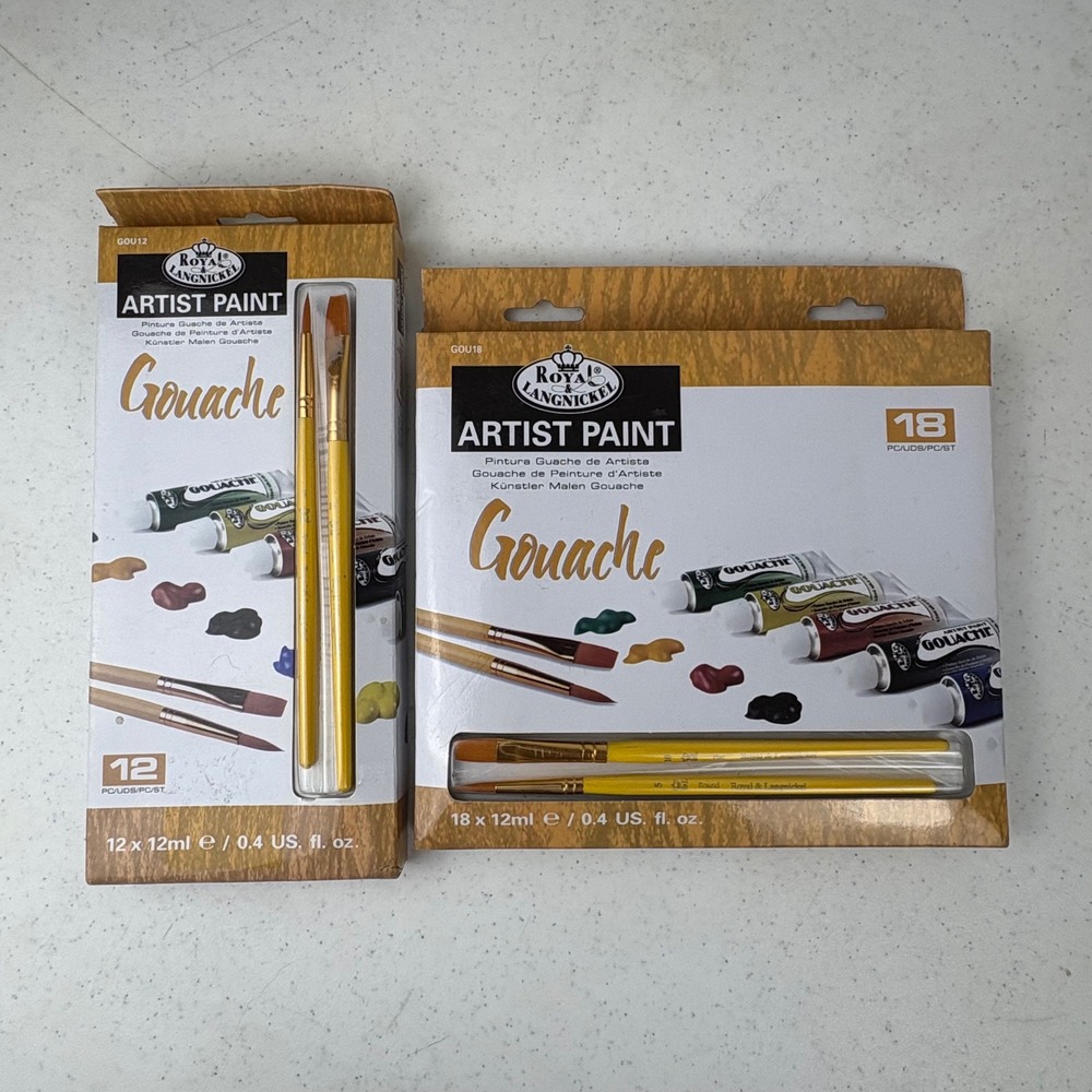 Royal &‎ Langnickel Gouache Artist Paint Set Bundle 12 & 18 Count Tubes Brushes